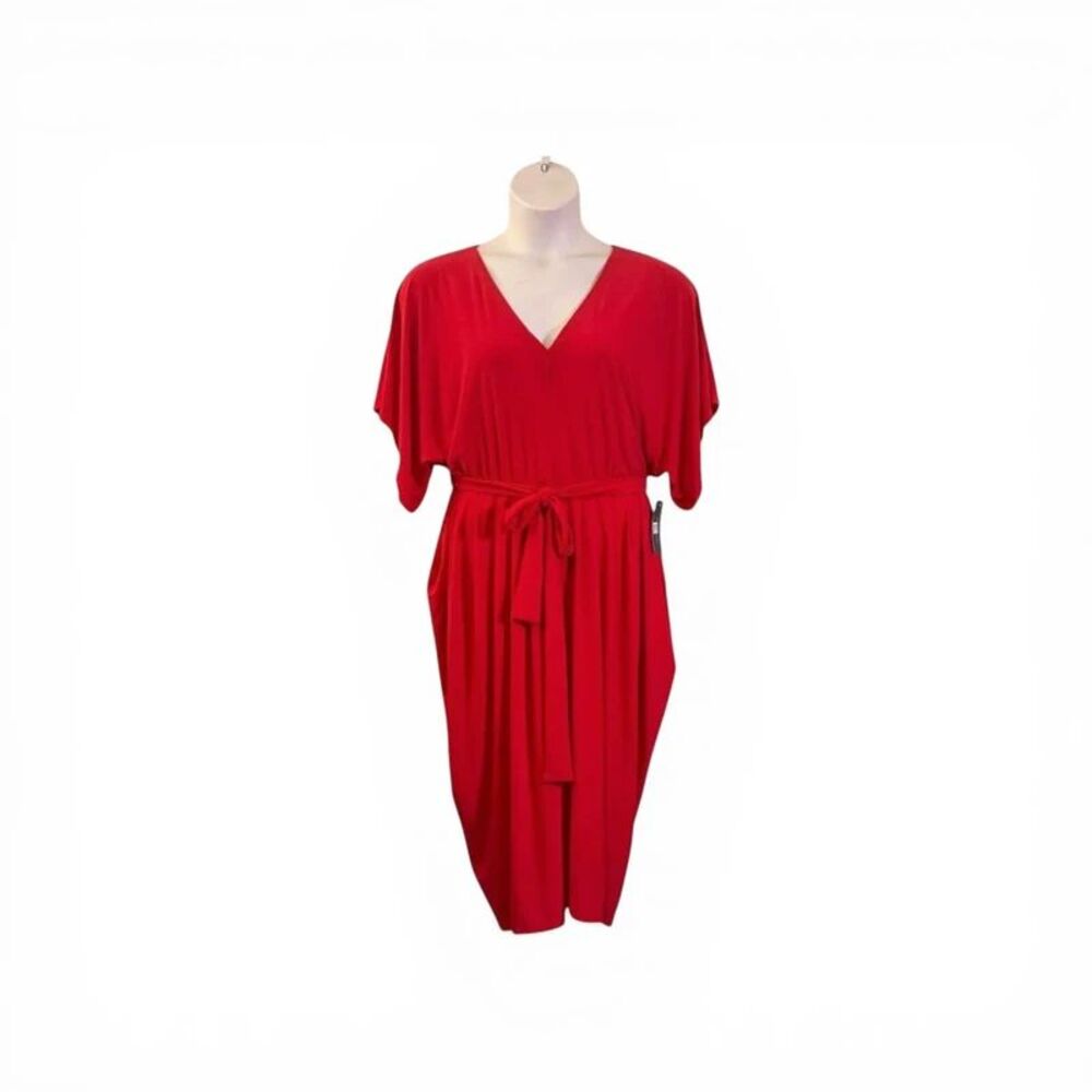 Tommy Hilfiger Women's V Neck Tie Waist Midi Dress Red, New! Size 12